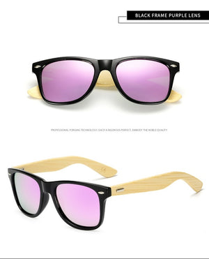 LongKeeper Polarized Wood Bamboo Sunglasses Women Brand Design Mens Real Wooden Arms Sun Glasses Mirrorr Lens Gafas de sol