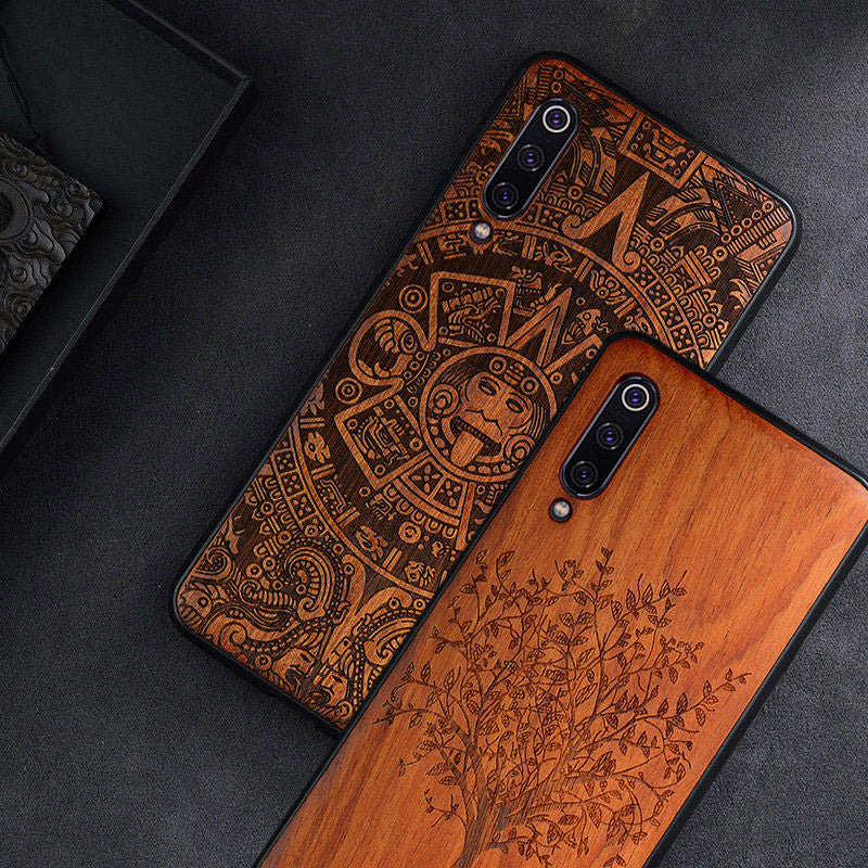 Custom Carved Wood Case For Xiaomi Mi 9 SE Case funda on Xiaomi mi 9 mi 8 se mi8 lite mix 3 2 2s Wooden TPU Protective Case