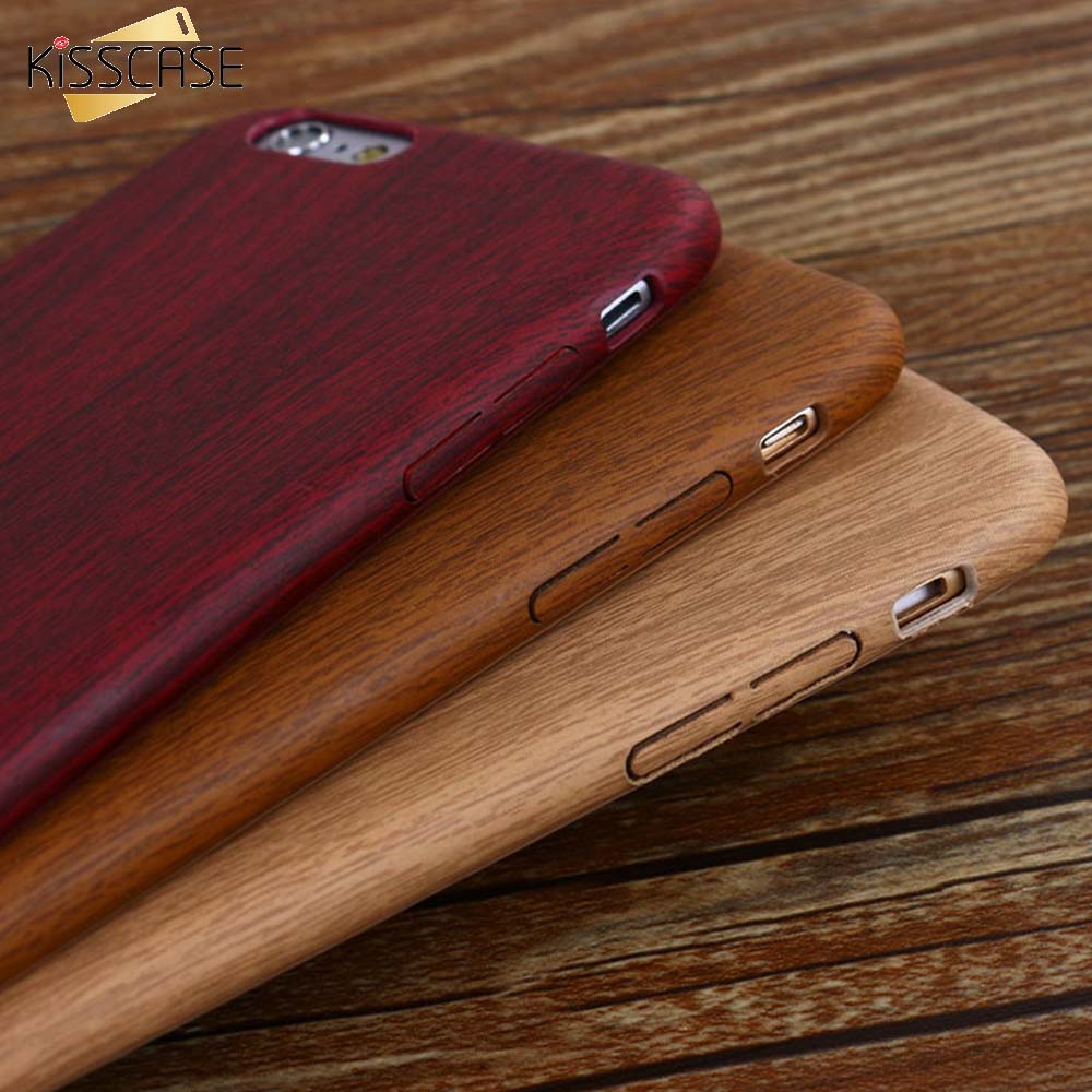 KISSCASE Vintage Wood Texture Pattern Leather Cases For iPhone 7 6 6S Plus 5 5S SE Case Soft Wood Cover For iPhone 7 X Xs Max XR