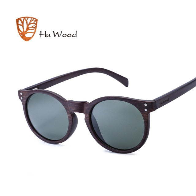 HU WOOD Brand Designer Polarized Sunglasses Men Plastic Frame Wood Earpieces Fashion Oval Sun Glasses Mirror Lens UV400 GR8003