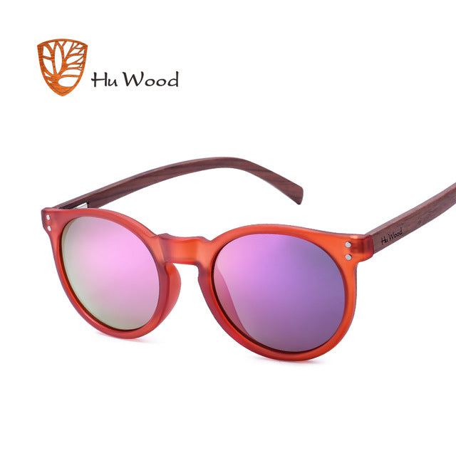 HU WOOD Brand Designer Polarized Sunglasses Men Plastic Frame Wood Earpieces Fashion Oval Sun Glasses Mirror Lens UV400 GR8003