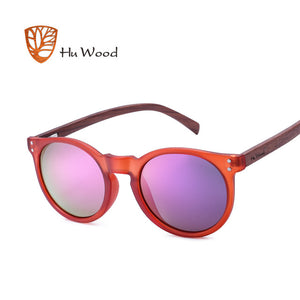 HU WOOD Brand Designer Polarized Sunglasses Men Plastic Frame Wood Earpieces Fashion Oval Sun Glasses Mirror Lens UV400 GR8003