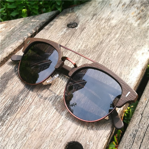 Viewnice 2018 Wooden Sunglasses Man Retro Gafas de sol Designer Sun Glasses Metal and Wood Polarized Sunglasses Women Eyewear Oc