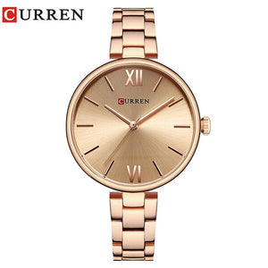 CURREN 9017 New Women Watches Luxury Brand Watch Rose Gold Women Quartz Clock Creative Wood Pattern Dial Fashion Wristwatch