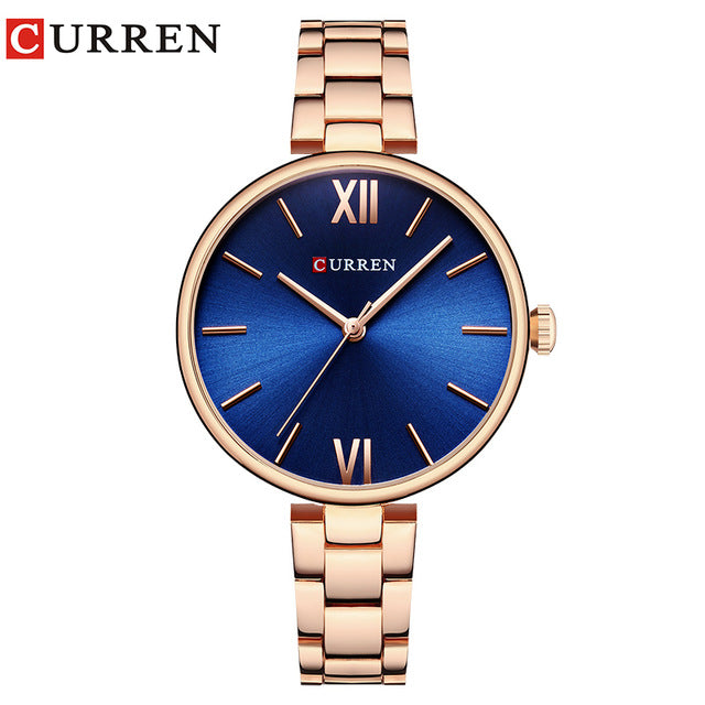 CURREN 9017 New Women Watches Luxury Brand Watch Rose Gold Women Quartz Clock Creative Wood Pattern Dial Fashion Wristwatch