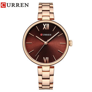 CURREN 9017 New Women Watches Luxury Brand Watch Rose Gold Women Quartz Clock Creative Wood Pattern Dial Fashion Wristwatch