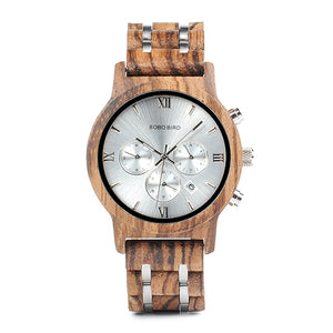 BOBO BIRD P19 Wooden Mens Quartz Watches Date Display Business Watch Ebony & Zebrawood Options Valentines Gift