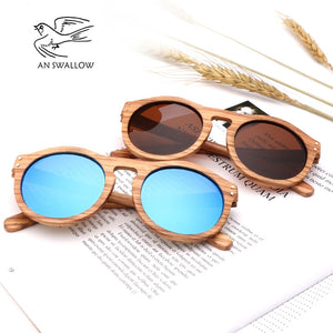 2018 Zebra wooden retro style sunglasses men and women sunglasses round vertebrae shape frame UV400 yellow lens Oculos Gafas