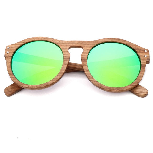 2018 Zebra wooden retro style sunglasses men and women sunglasses round vertebrae shape frame UV400 yellow lens Oculos Gafas