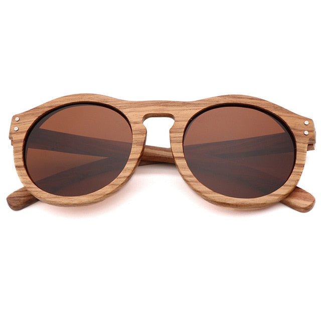 2018 Zebra wooden retro style sunglasses men and women sunglasses round vertebrae shape frame UV400 yellow lens Oculos Gafas