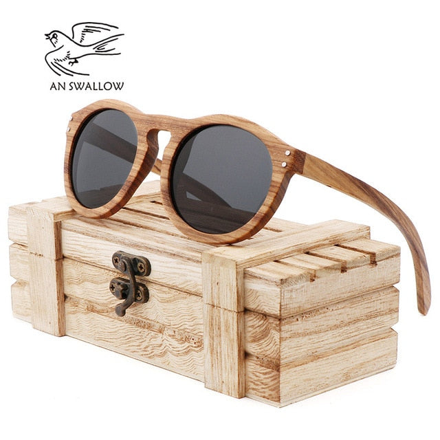 2018 Zebra wooden retro style sunglasses men and women sunglasses round vertebrae shape frame UV400 yellow lens Oculos Gafas