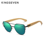 Original KINGSEVEN Brand Bamboo Cat Eye Sunglasses Polarized Metal Frame Wood Glasses Women Luxury Sun Glasses With Wood Case