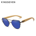 Original KINGSEVEN Brand Bamboo Cat Eye Sunglasses Polarized Metal Frame Wood Glasses Women Luxury Sun Glasses With Wood Case