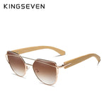 Original KINGSEVEN Brand Bamboo Cat Eye Sunglasses Polarized Metal Frame Wood Glasses Women Luxury Sun Glasses With Wood Case