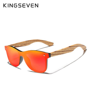 KINGSEVEN 2019 Polarized Square Sunglasses Men Women Zebra Wooden Frame Mirror Flat Lens Driving UV400 Eyewear