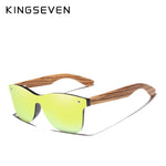 KINGSEVEN 2019 Polarized Square Sunglasses Men Women Zebra Wooden Frame Mirror Flat Lens Driving UV400 Eyewear