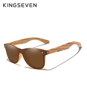 KINGSEVEN 2019 Polarized Square Sunglasses Men Women Zebra Wooden Frame Mirror Flat Lens Driving UV400 Eyewear