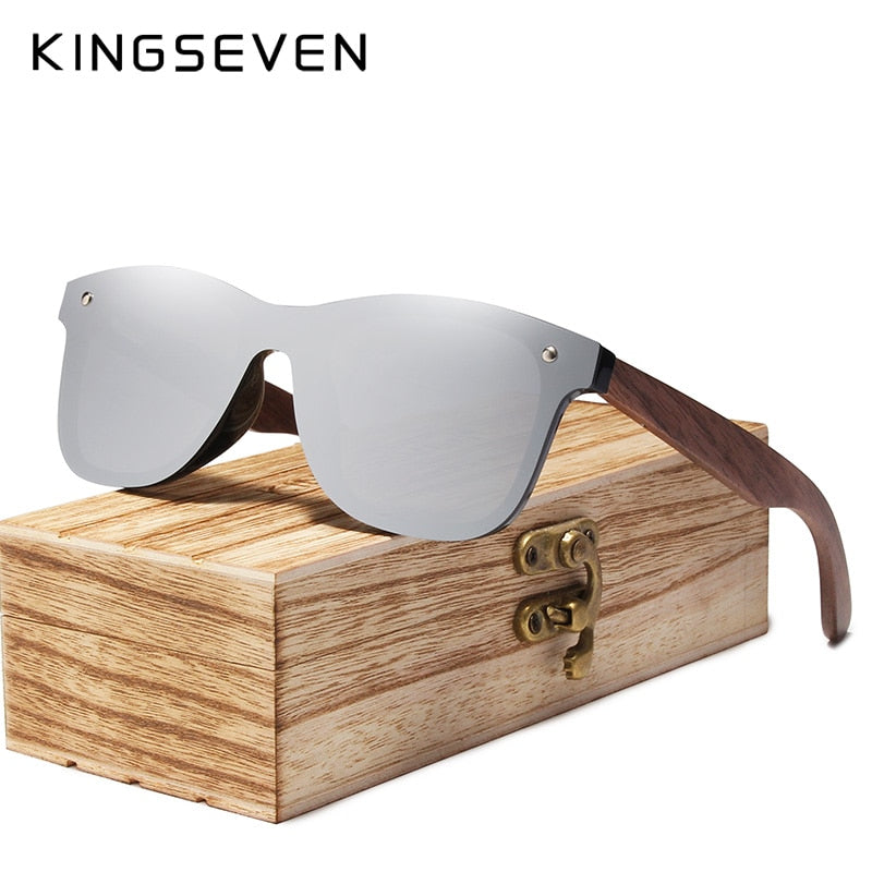 KINGSEVEN 2019 Mens Sunglasses Polarized Walnut Wood Mirror Lens Sun Glasses Women Brand Design Colorful Shades Handmade