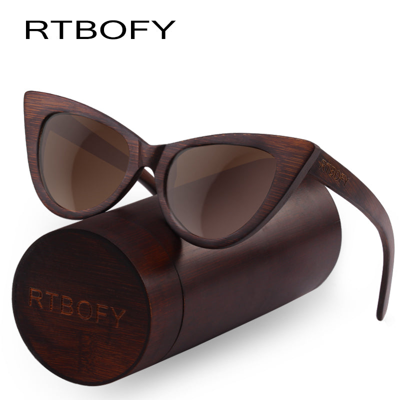 RTBOFY Wood Sunglasses Women Bamboo Frame Eyeglasses Polarized Lenses Glasses Vintage Design Shades UV400 Protection Eyewear2018