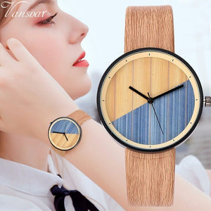 Best Selling Fashion Women Wood Watch Luxury Imitation Wooden Watch Leather Quartz Watch Vansvar Female Clock Relogio Feminino