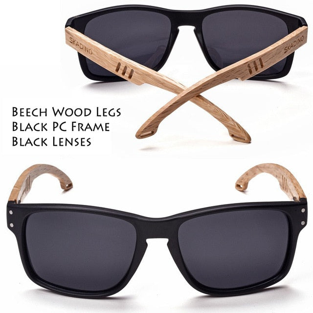 SKADINO Beech Wood Men Sunglasses Polarized Wooden Sun Glasses for Women Blue Green Lens Handmade Fashion Brand Cool UV400