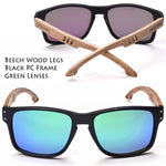 SKADINO Beech Wood Men Sunglasses Polarized Wooden Sun Glasses for Women Blue Green Lens Handmade Fashion Brand Cool UV400