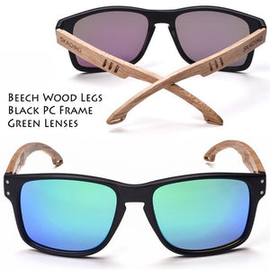 SKADINO Beech Wood Men Sunglasses Polarized Wooden Sun Glasses for Women Blue Green Lens Handmade Fashion Brand Cool UV400