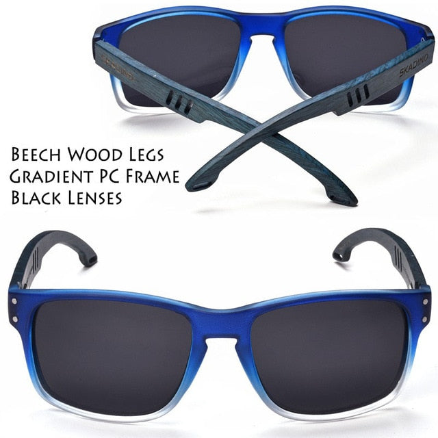 SKADINO Beech Wood Men Sunglasses Polarized Wooden Sun Glasses for Women Blue Green Lens Handmade Fashion Brand Cool UV400