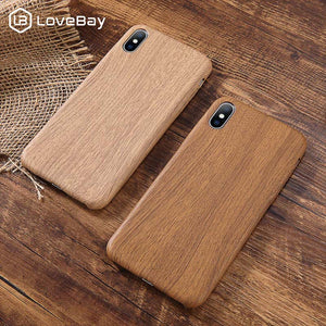 Lovebay PU Case Cover For Iphone 6 6S 7 7plus 8 Plus Wood Grain Yellow Soft Phone Cases For Iphone XS Max XR X Luxury Back Cover