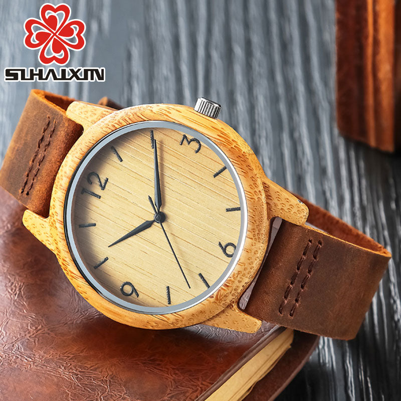 SIHAIXIN Bamboo Wooden Watch Male Top Brand Luxury for Men and Women Leather Strap Relogio Masculino Dropshipping Wood Watches