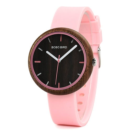 relogio feminino BOBO BIRD Wood Women Watches Silicone Band Quartz Wristwatches in Wooden Gift Box reloj mujer Drop Shipping