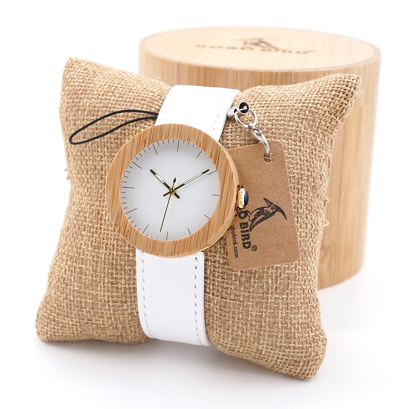 BOBO BIRD Women Watches Bayan kol saati Wood Metal Wristwatch Relogio Feminino Leather Band Ladies Gold Quartz in Wood box