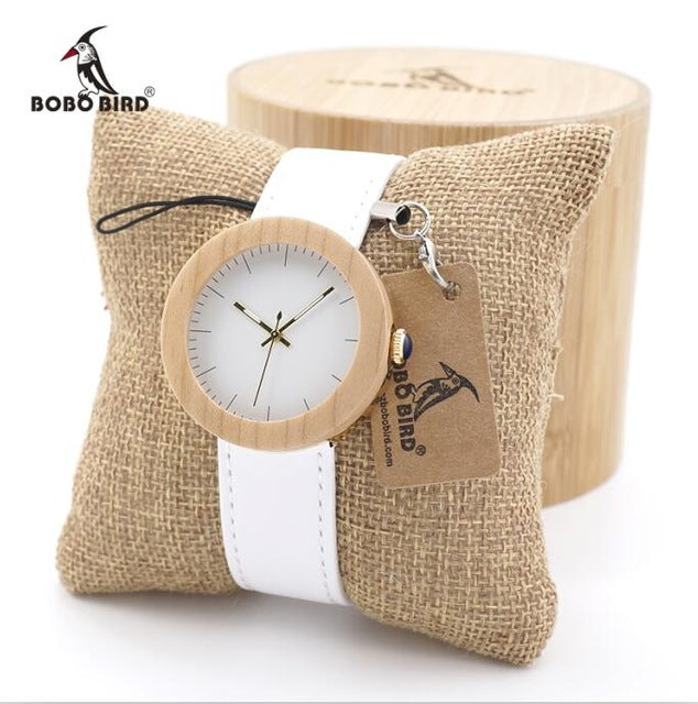 BOBO BIRD Women Watches Bayan kol saati Wood Metal Wristwatch Relogio Feminino Leather Band Ladies Gold Quartz in Wood box