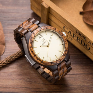 2019 Hot Sell Men Dress Watch QUartz UWOOD Mens Wooden Watch Wood Wrist Watches men Natural Calendar Display Bangle Gift Relogio