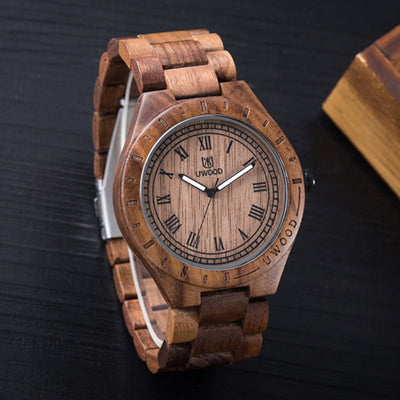 2019 Hot Sell Men Dress Watch QUartz UWOOD Mens Wooden Watch Wood Wrist Watches men Natural Calendar Display Bangle Gift Relogio