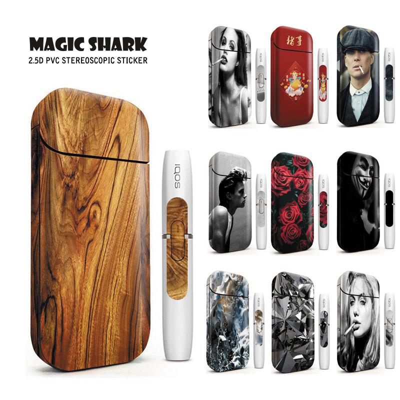 Magic Shark Flower Rose Lady Wood Print Stereo Film Sticker for IQOS 2.4 Plus Cover Case for IQOS 2.4 Plus E-Cigarette