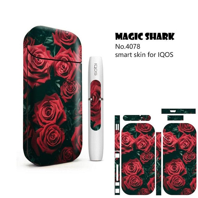 Magic Shark Flower Rose Lady Wood Print Stereo Film Sticker for IQOS 2.4 Plus Cover Case for IQOS 2.4 Plus E-Cigarette