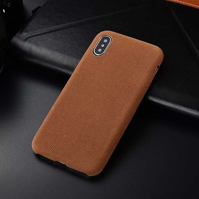 Boucho For iPhone XS Max XR Case Ultra Thin Cloth Wood Texture Phone Cases For iPhone 7 8 6 6s plus PU Leather Soft Cover Coque