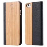 KISSCASE Wood PU Wallet Case For iPhone 8 7 6S Plus Cases Genuine Bamboo Flip Leather Stand Coque For iPhone 6 6s XS Max X Case