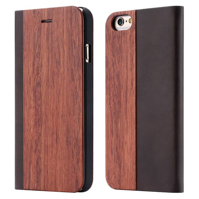 KISSCASE Wood PU Wallet Case For iPhone 8 7 6S Plus Cases Genuine Bamboo Flip Leather Stand Coque For iPhone 6 6s XS Max X Case