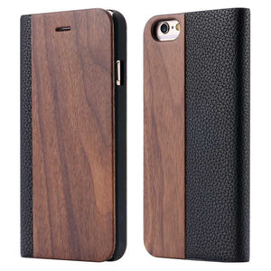 KISSCASE Wood PU Wallet Case For iPhone 8 7 6S Plus Cases Genuine Bamboo Flip Leather Stand Coque For iPhone 6 6s XS Max X Case