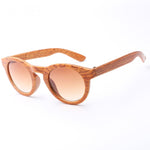 Elbru Mens Women Wood Grain Sunglasses Vintage Eyewear Rivets Coating Glasses Brown Frames Male Female Round Sun Glasses