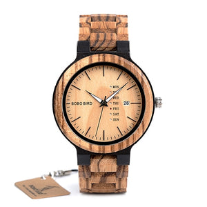 BOBO BIRD Antique Mens Wood Watches with Date and Week Display Luxury Brand Watch in Wooden Gift Box relogio masculino