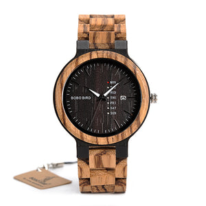 BOBO BIRD Antique Mens Wood Watches with Date and Week Display Luxury Brand Watch in Wooden Gift Box relogio masculino