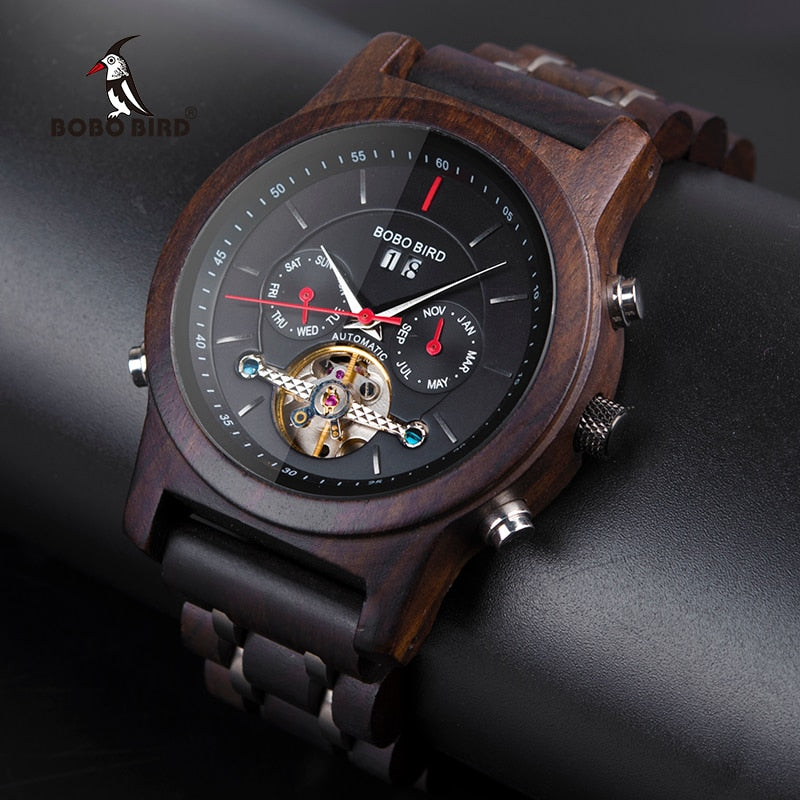 BOBO BIRD Automatic Skeleton Mechanical Watches Men Wooden Luxury Watch Self Wind relógio masculino automatic