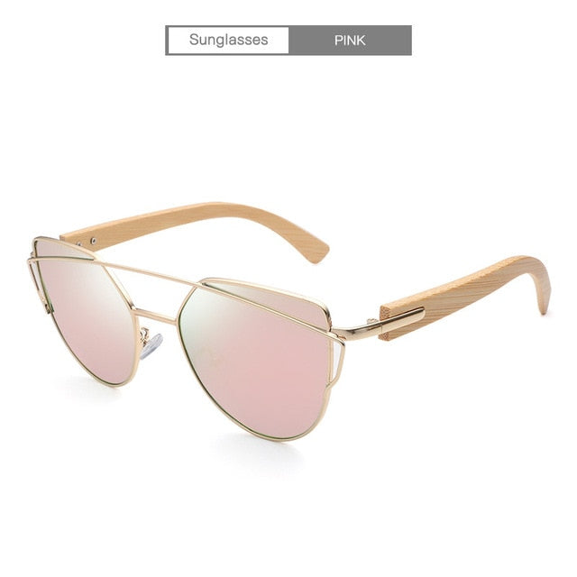 Fashion Women Bamboo Wood Polarized Sunglasses Lady Cat eye Pink Sun Glasses Oversize Style UV400 High Quality Handmade